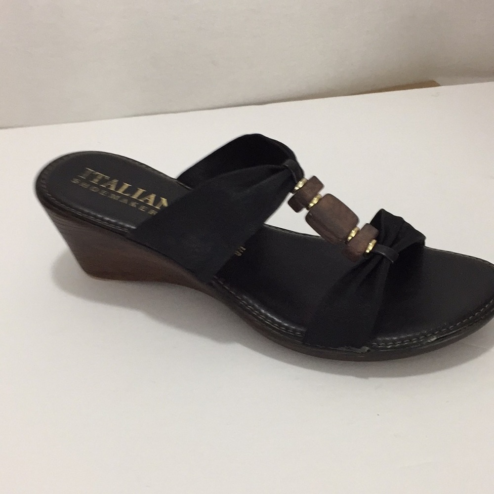Italian Shoemakers  Seine Black Wedge Sandals Size 9.5